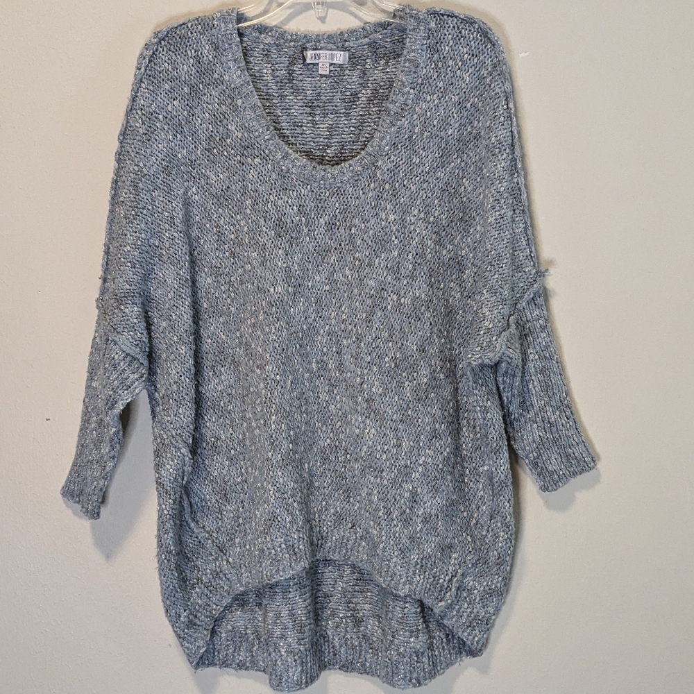Jennifer Lopez Inside Out Pullover Sweater Blue Silver XL Women’s Hi-Low Hem